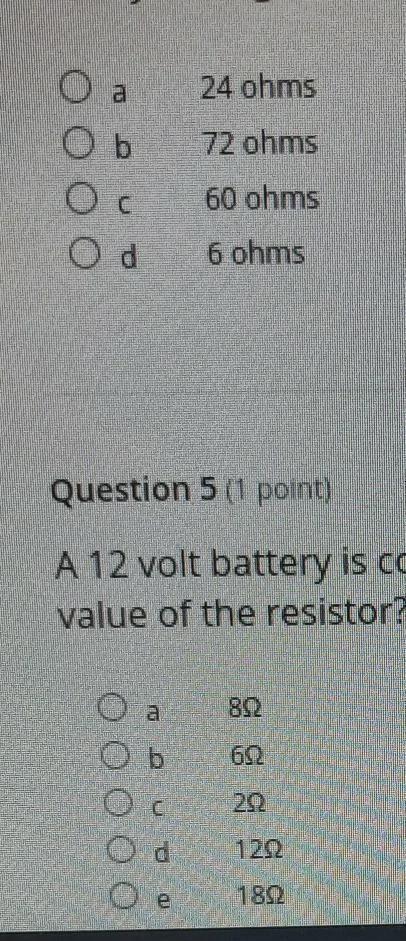 1. Battery voltage = 12v. the current in the circuit is 0.5A. the resistance R must-example-1