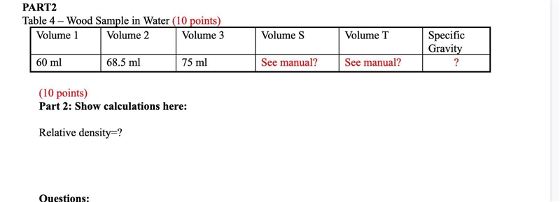 I need help with this table pleasecalculate relative density of steel. Use table 3-example-1