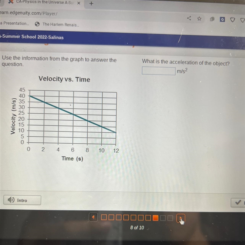 What is the acceleration of the object? m/s²-example-1