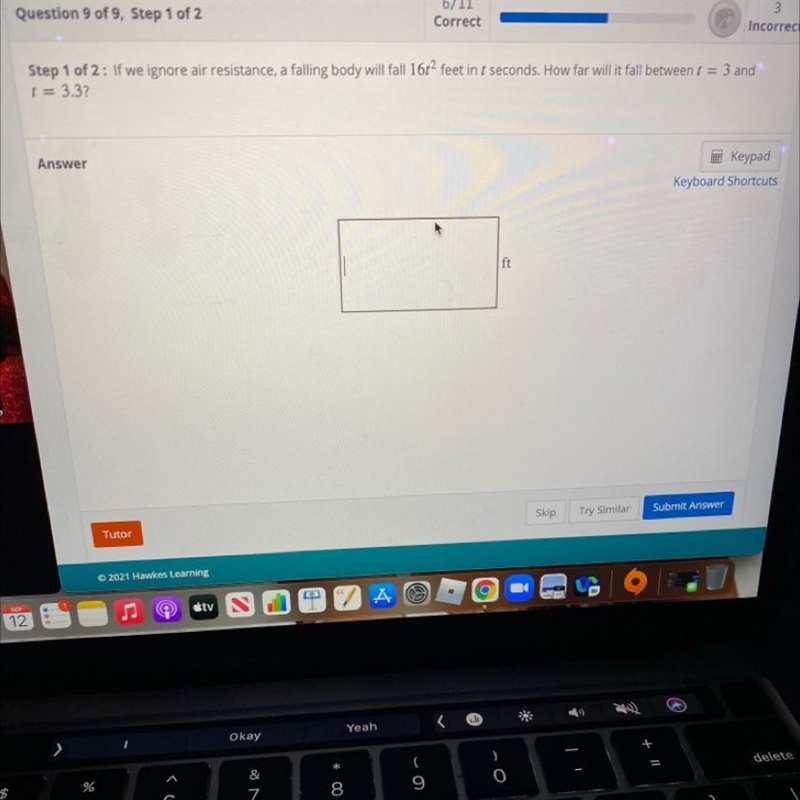 How far will the body fall between t=3 and t=3.3-example-1