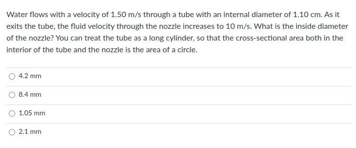 Water flows with a velocity of 1.50 m/s through a tube with an internal diameter of-example-1