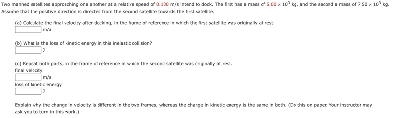 Two manned satellites approaching one another at a relative speed of 0.100 m/s intend-example-1