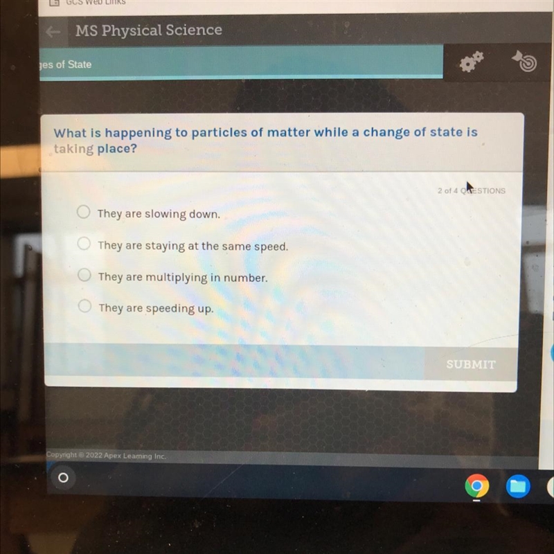 What is happening to particles of matter while a change of state is taking place?-example-1