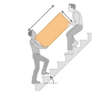 Two friends are carrying a 200 kg crate up a flight of stairs. The crate is 1.25 m-example-1