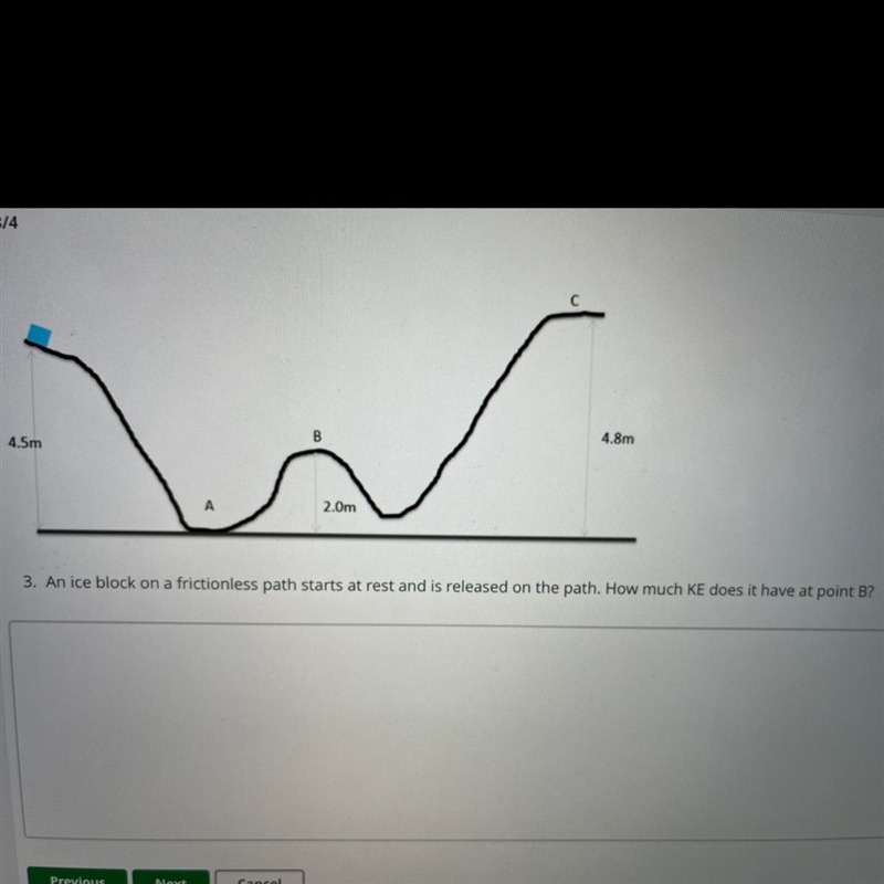 An ice block on a frictionless path starts at rest and is released on the path. How-example-1