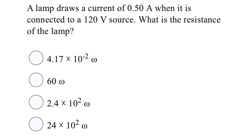 A lamp draws a current of 0.50 A when it is connected to a 120 V source. What is the-example-1