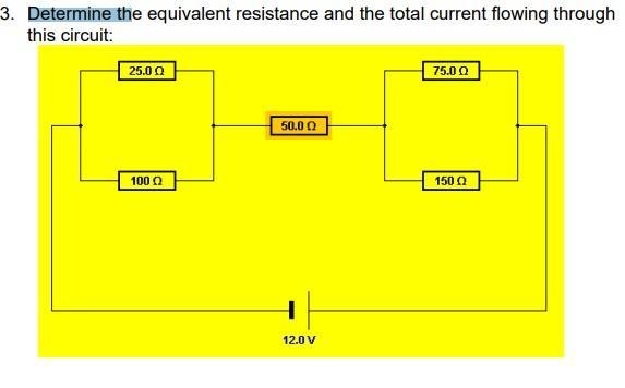 Determine the equivalent resistance and the total current flowing throughthis circuit-example-1