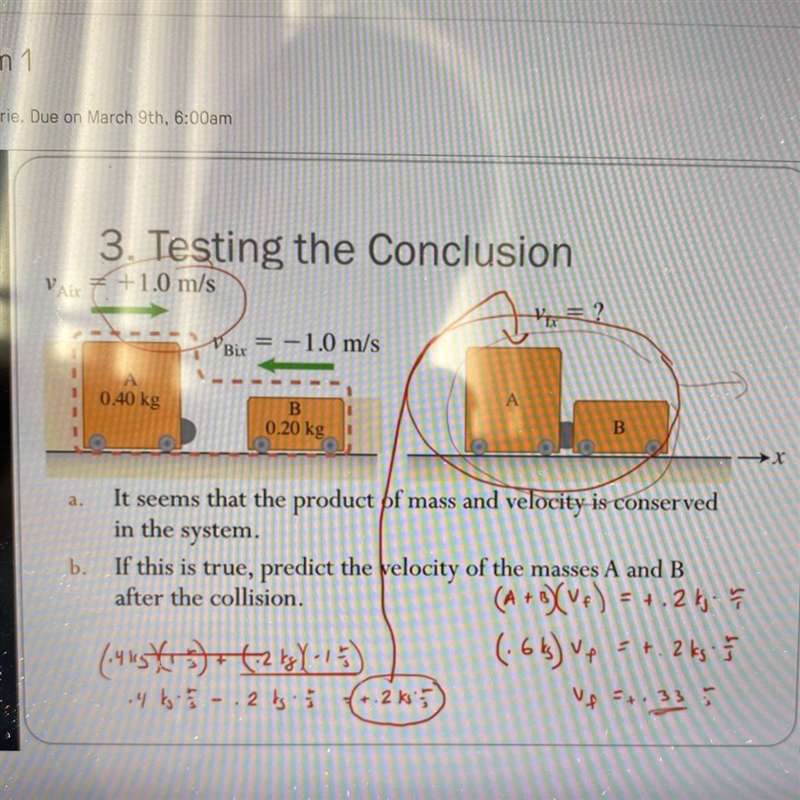 True or false The momentum of Cart A is conserved on this slide.-example-1