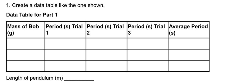 Please help me create a table and graph for the experiment below.Mass of bob: 25g-example-3