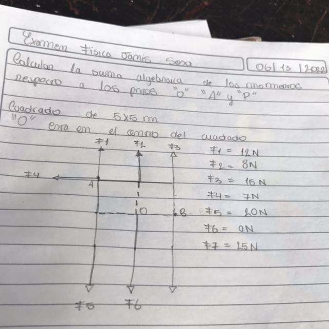 Calcular la suma algebraica de los momentos a los puntos “O” “A” y “P” Cuadrado de-example-1