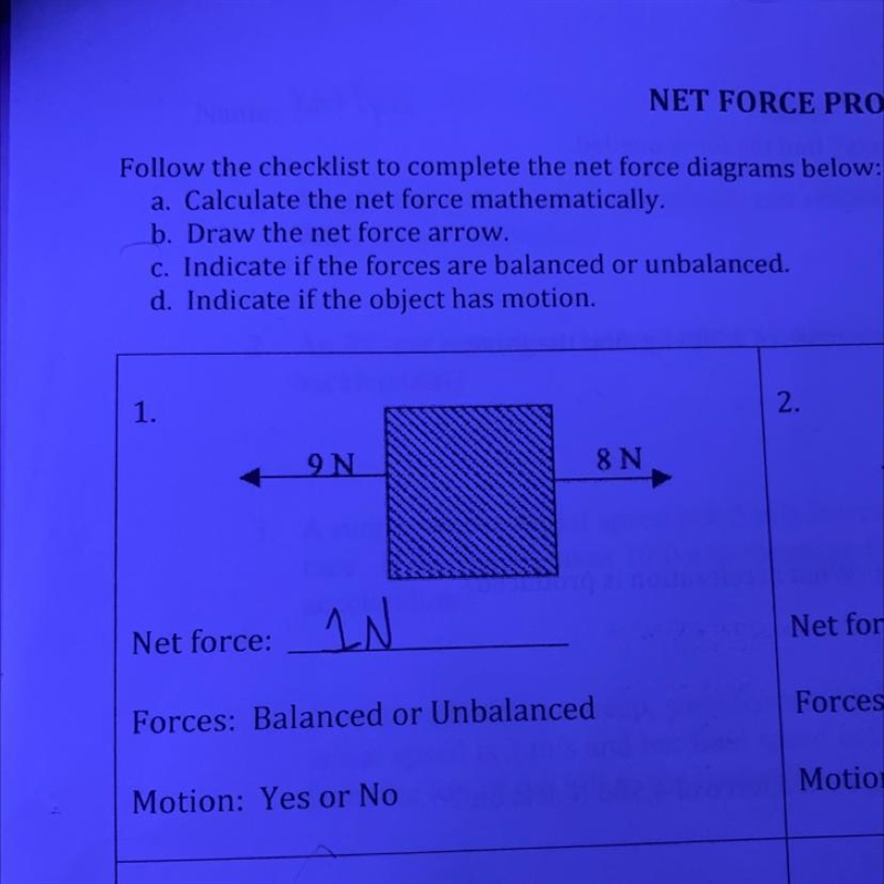 9N 8N forces: balanced or unbalanced motion: yes or no-example-1