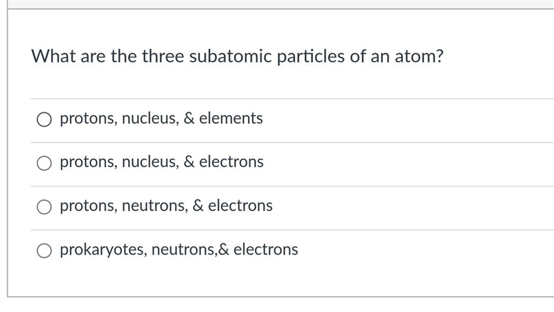 What are the three subatomic particles of an atom?-example-1