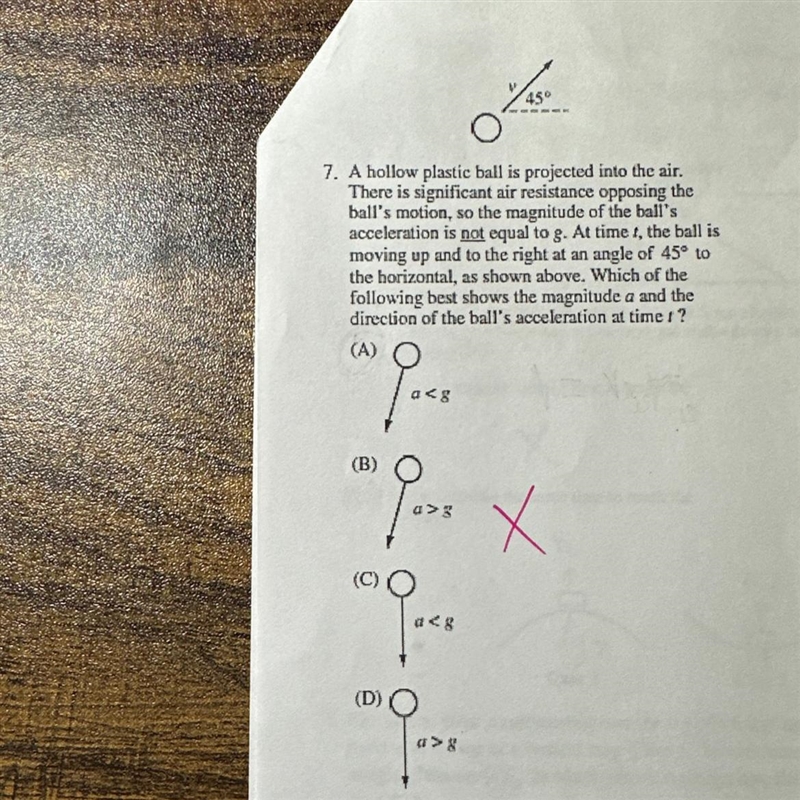 %/450 O 7. A hollow plastic ball is projected into the air. There is significant air-example-1