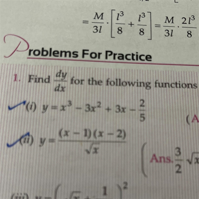 Find the Y upon DX for the following functions why is equal to bracket X -1 bracket-example-1