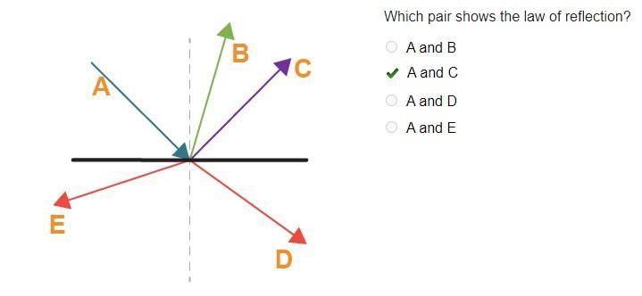 One light ray labeled a striking a boundary with two light rays labeled b and c reflecting-example-1