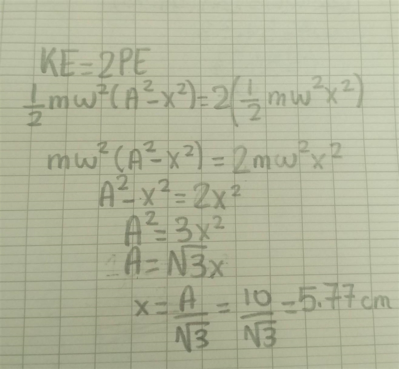 if a particle performing shm of amplitude 10 cm at what distance from the mean position-example-1