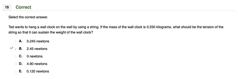 Ted wants to hang a wall clock on the wall by using a string. if the mass of the wall-example-1