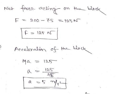 A 25 kg block is pulled with an applied force of 200 N across a horizontal surface-example-1