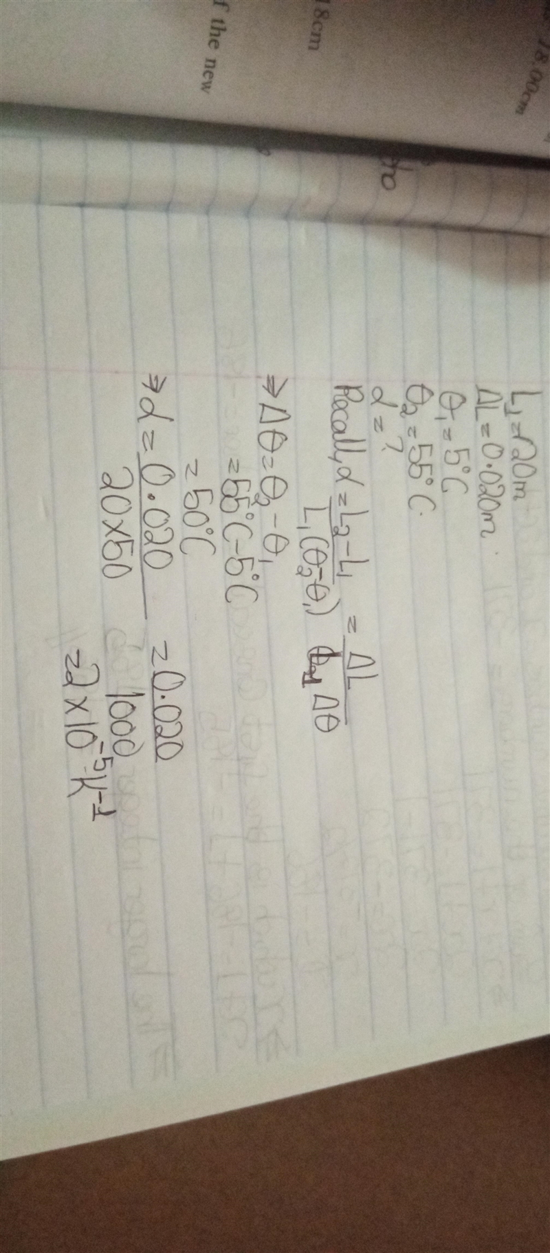 ayo 20 m long is heated from a temperature of 5 degree celsius to 55 degree celsius-example-1