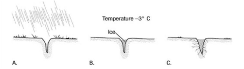 Explain how weathering is occurring in A,B and C .-example-1