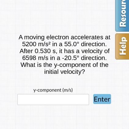 A moving electron accelerates at 5200 m/s2 in a 55.0° direction. After 0.530 s, it-example-1