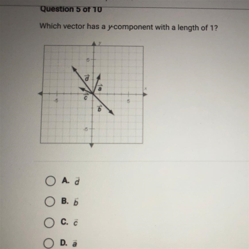 Which vector has a y-component with a length of 1?-example-1