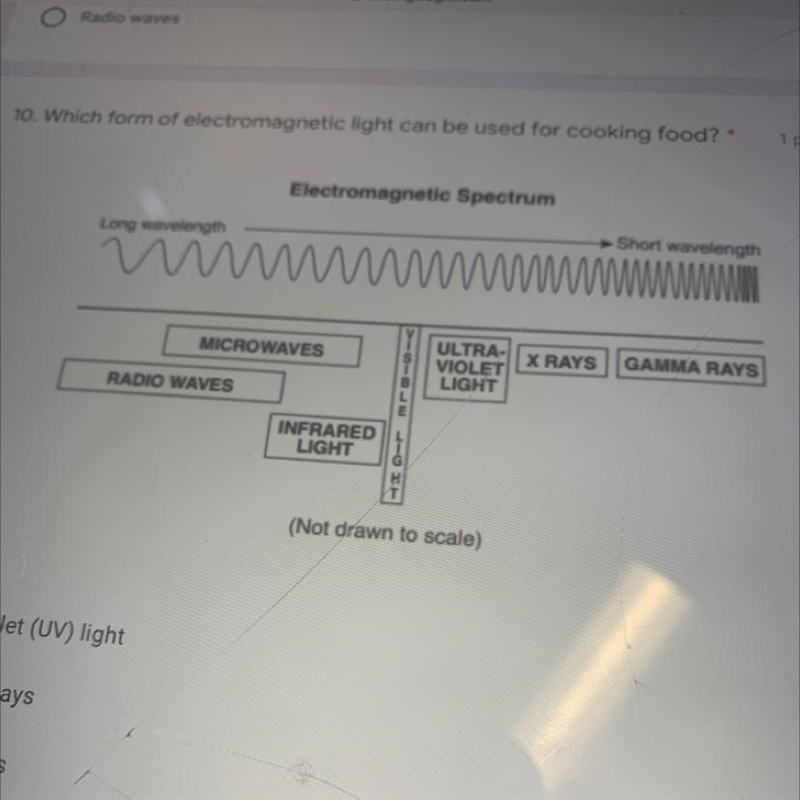 Which form of electromagnetic light can be used for cooking food? A) X-rays B) Ultra-example-1