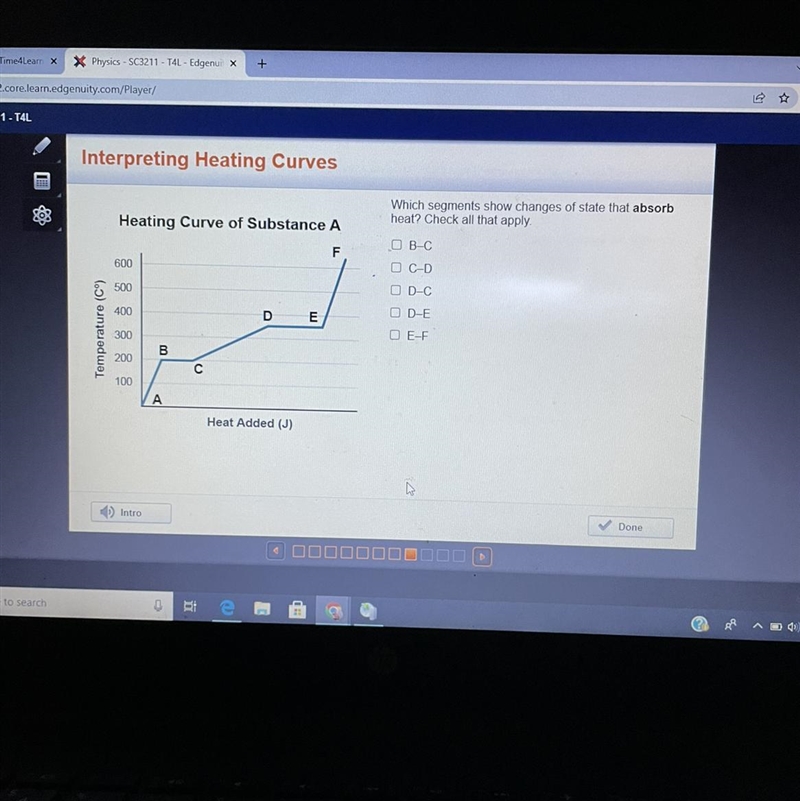 Rpreting Heating Curves Heating Curve of Substance A Which segments show changes of-example-1