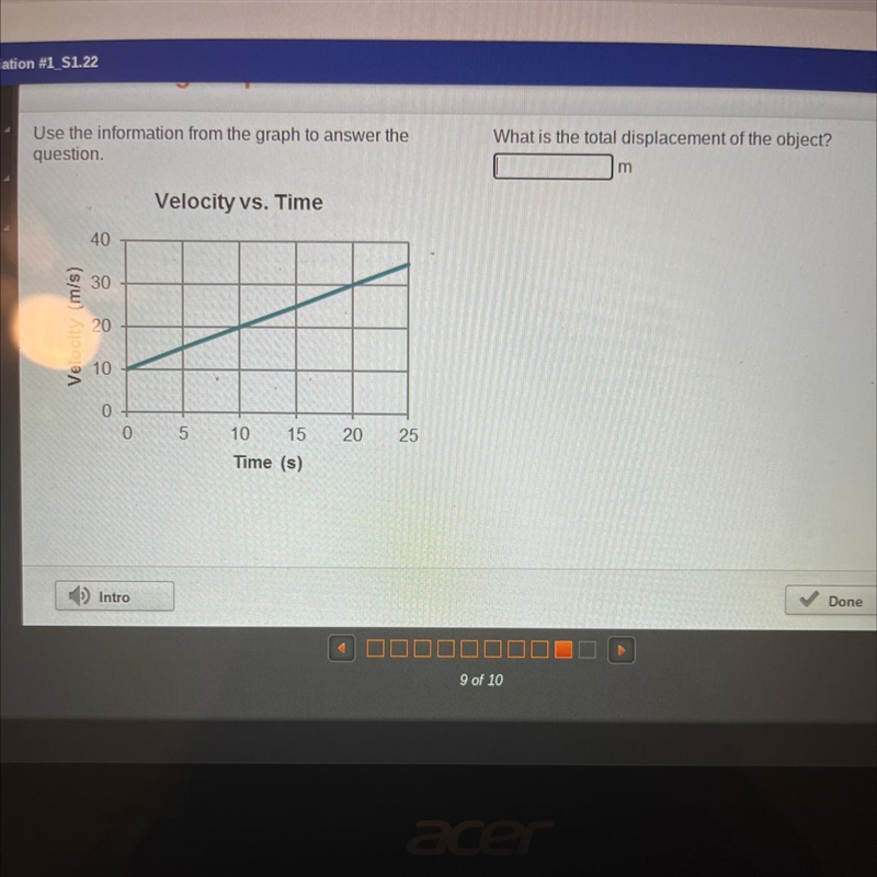 Use the information from the graph to answer the What is the total displacement of-example-1