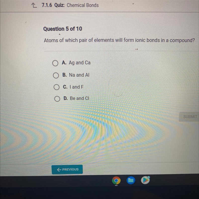 Atoms of which pair of elements will form ionic bonds in a compound?-example-1