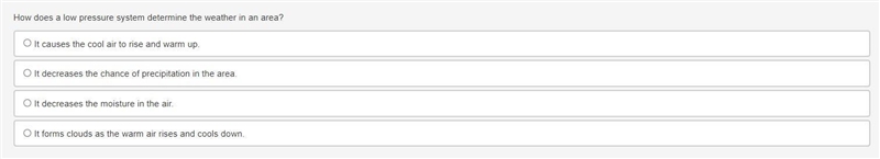 How does a low pressure system determine the weather in an area? It causes the cool-example-1