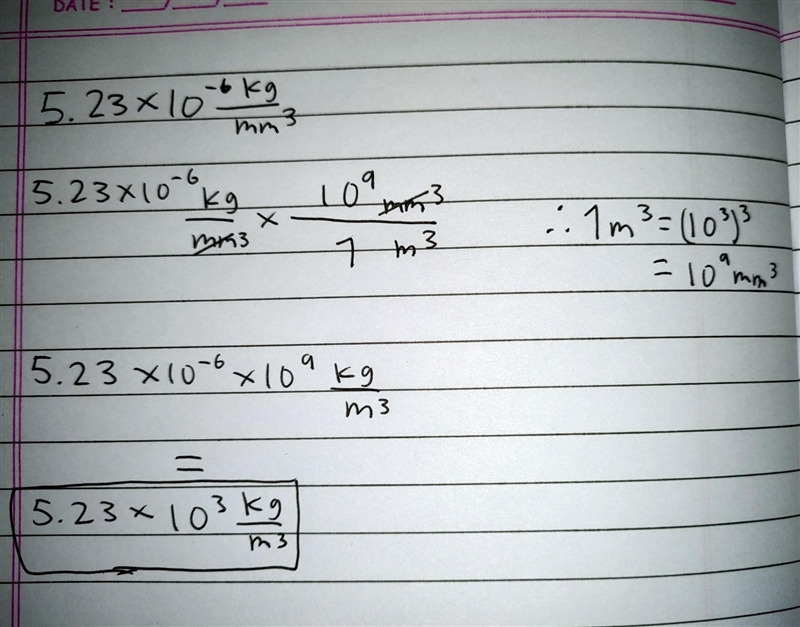 In a laboratory, you determine that the density of a certain solid is 5. 23×10−6kg-example-1