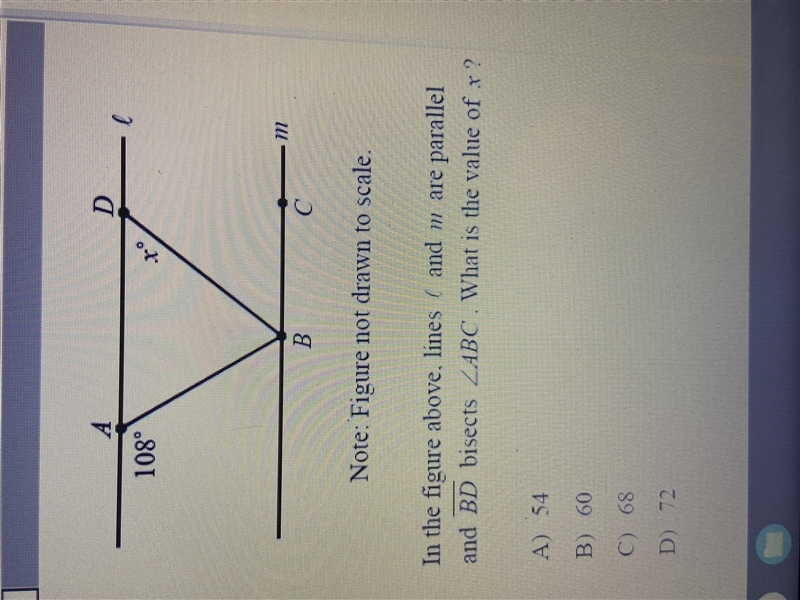 In the figures above, lines l and m are parallel and BD bisects ABC. What is the value-example-1