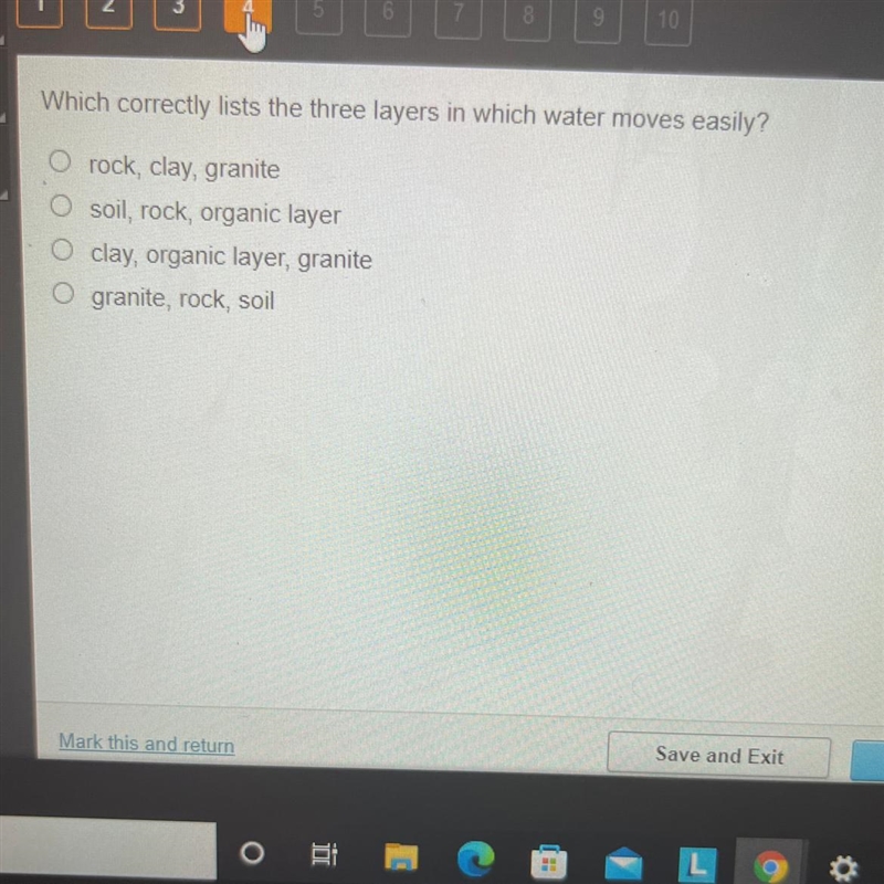 Which correctly lists the three layers in which water moves easily? 1. rock, clay-example-1