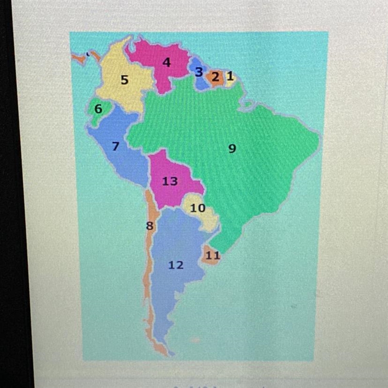 What number on the map corresponds to the country of Peru A.13 B. 7 C. 4 D. 11-example-1