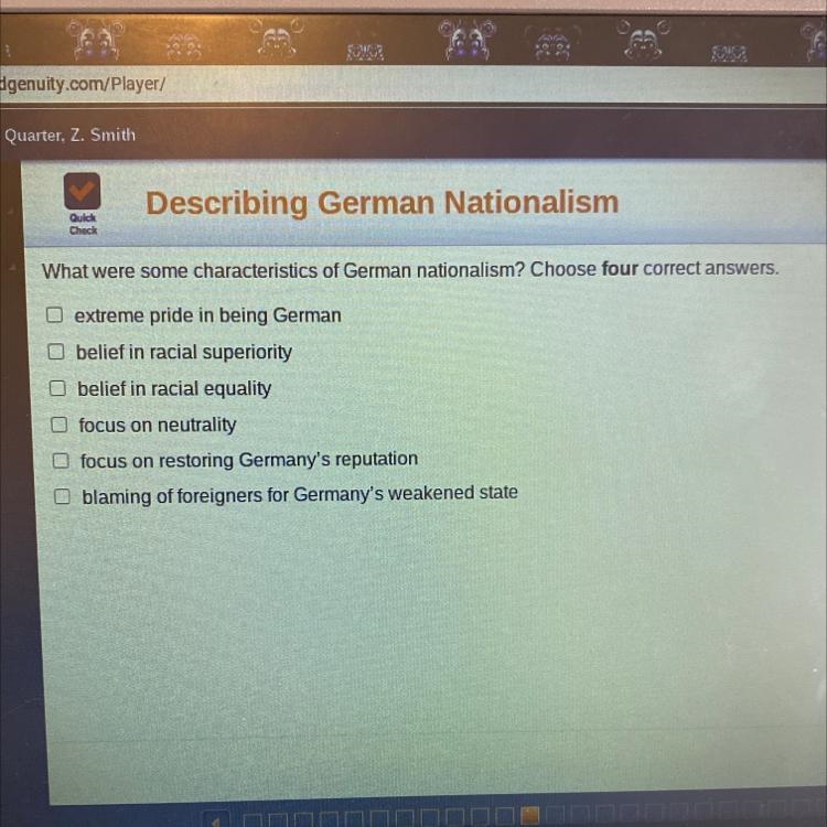 What were some characteristics of German nationalism? choose for correct answers.-example-1