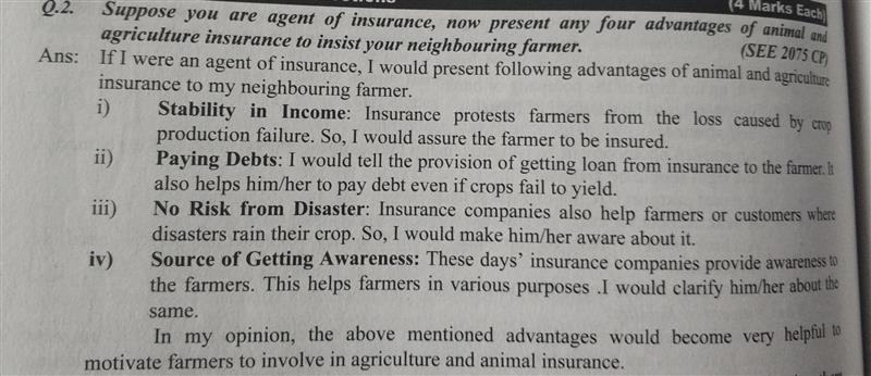 Suppose you are agent of insurance ,now present any four advantage of animal and agricultural-example-1