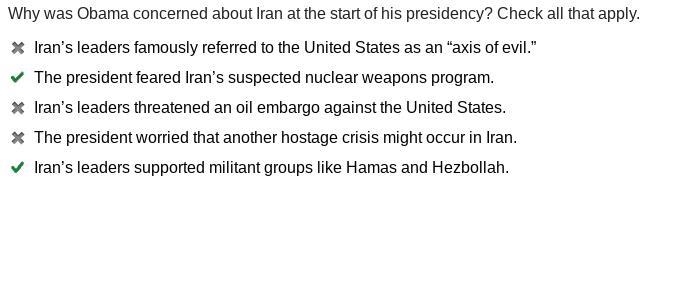 50 points! Why was Obama concerned about Iran at the start of his presidency? Check-example-1