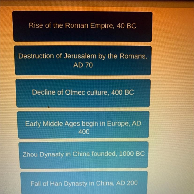 Arrange the events in the correct order of their occurrence.-example-1