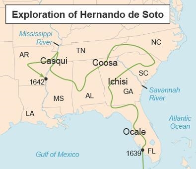 In which present-day state did de Soto’s expedition begin? A:Florida (FL) B:Alabama-example-1