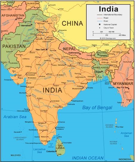 Using this map what Bay, Sea, and Ocean does India touch?-example-1