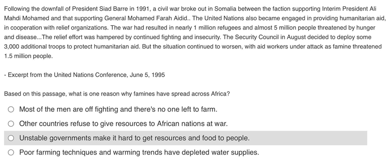 What is one reason why famines have spread across Africa?-example-1