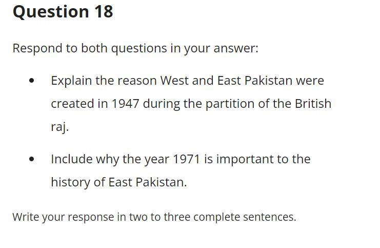 Explain the reason West and East Pakistan were created in 1947 during the partition-example-1