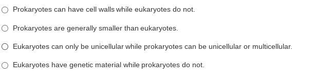 What statement comparing prokaryotes and eukaryotes is correct? (the subject is science-example-1