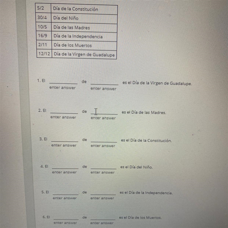 Here are some of Mexico’s holidays. Based on the table, complete the sentences by-example-1