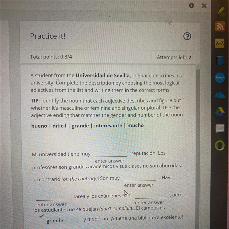 Make sure you write it in either masculine, feminine, or plural p-example-1