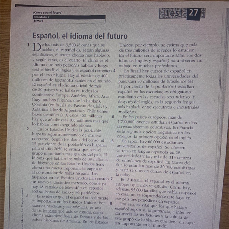 Why is Spanish the language of the future ?(in spanish) i need to write 5 paragraphs-example-1