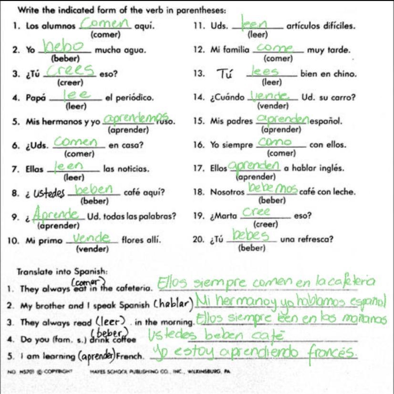 Write the indicated form of the verb in parentheses : 1. Los alumnos aquí. 11. Uds-example-1