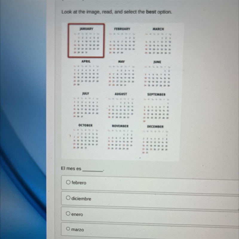 Look at the image, read, and select the best option. And January is highlighted-example-1