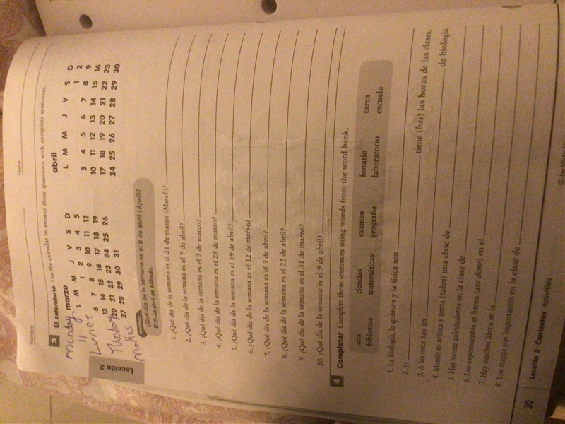 Im in 7th grade and this should be ez points im in Spanish 1 DO THE WHOLE PAGE AND-example-1